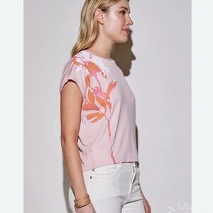 Women’s Pink Short Sleeve Tee with Orange Floral Print